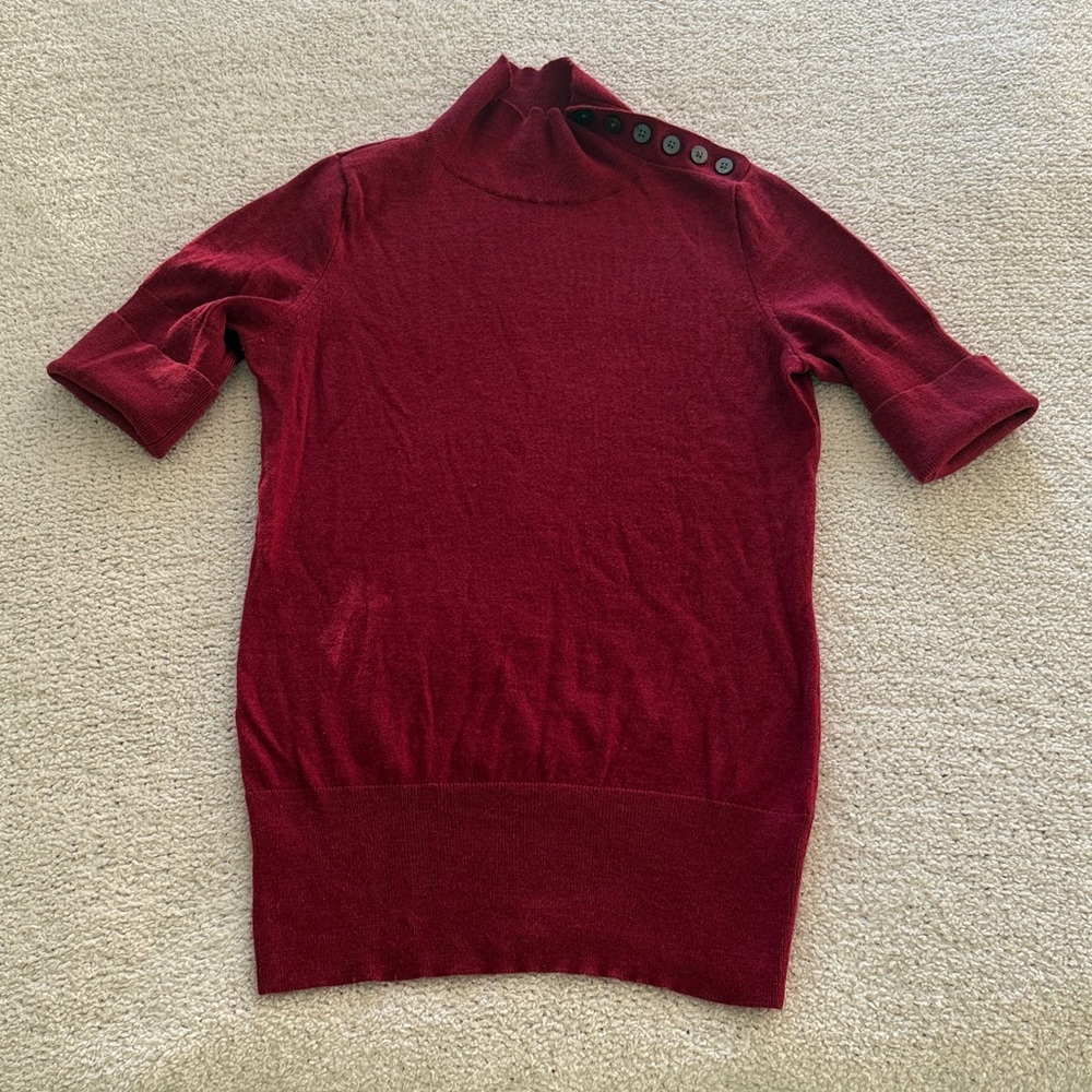 Banana Republic Extra Fine Italian Merino Dark Rust Turtleneck Top 3/4 Sleeves S